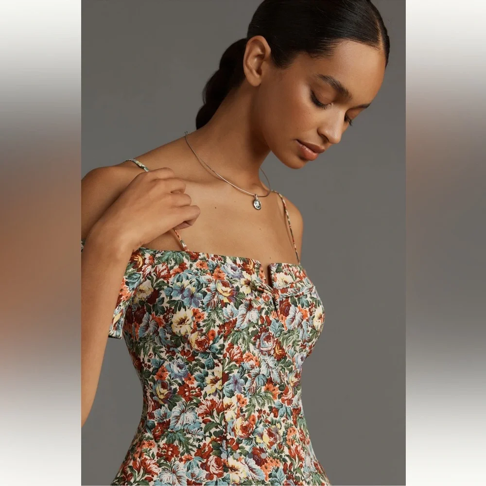 Anthropologie Maeve Floral Off-Shoulder Bow Floral Mini Dress NWT Large $178 - Picture 3 of 10